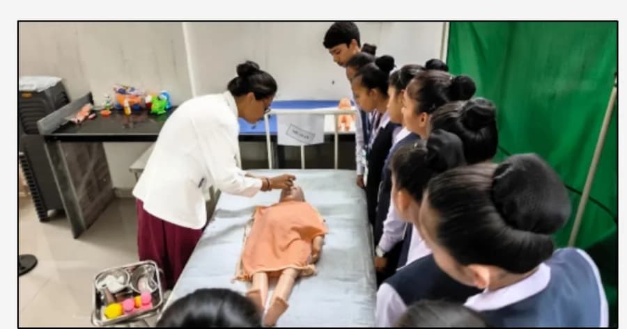 Students practicing patient care in the Nursing Foundation Lab, Sanket Patel Shri Memorial Nursing College