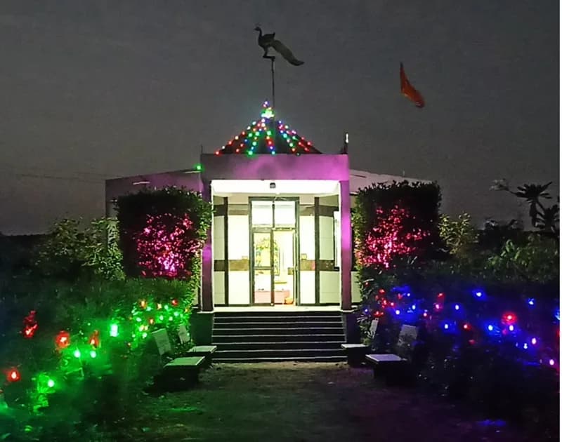 Campus temple at V.N. Patel Medical Campus, illuminated at night